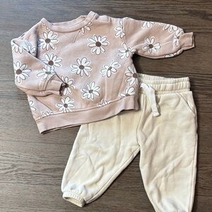 Floral Kids Sweatshirt and Cream Joggers Set
